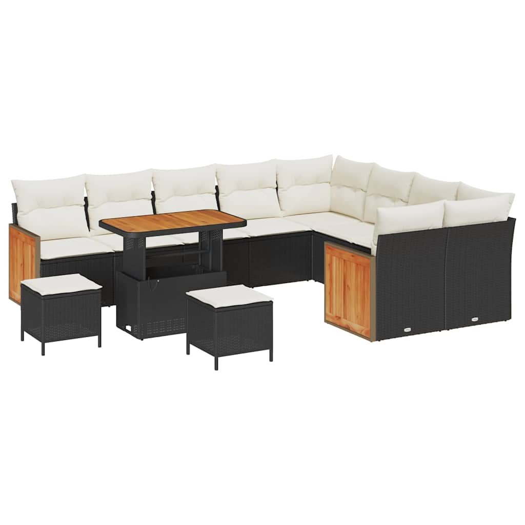 Garten-Sofa-Set 12 pcs Schwarz und Creme 90 x 55 x 71 cm